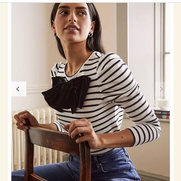 Boden Tops - Boden puff shoulders stripes with giant black bow